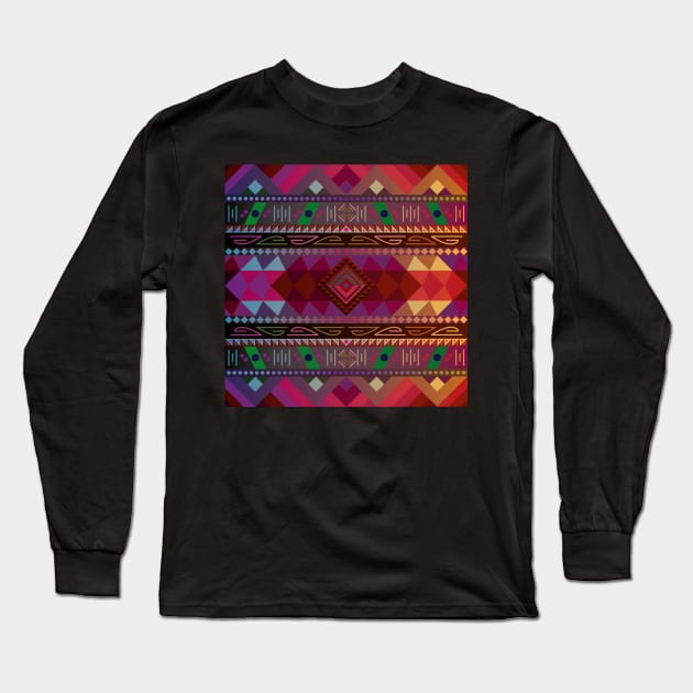 vintage and warm mix native american parrtern design Long Sleeve T-Shirt by JDP Designs